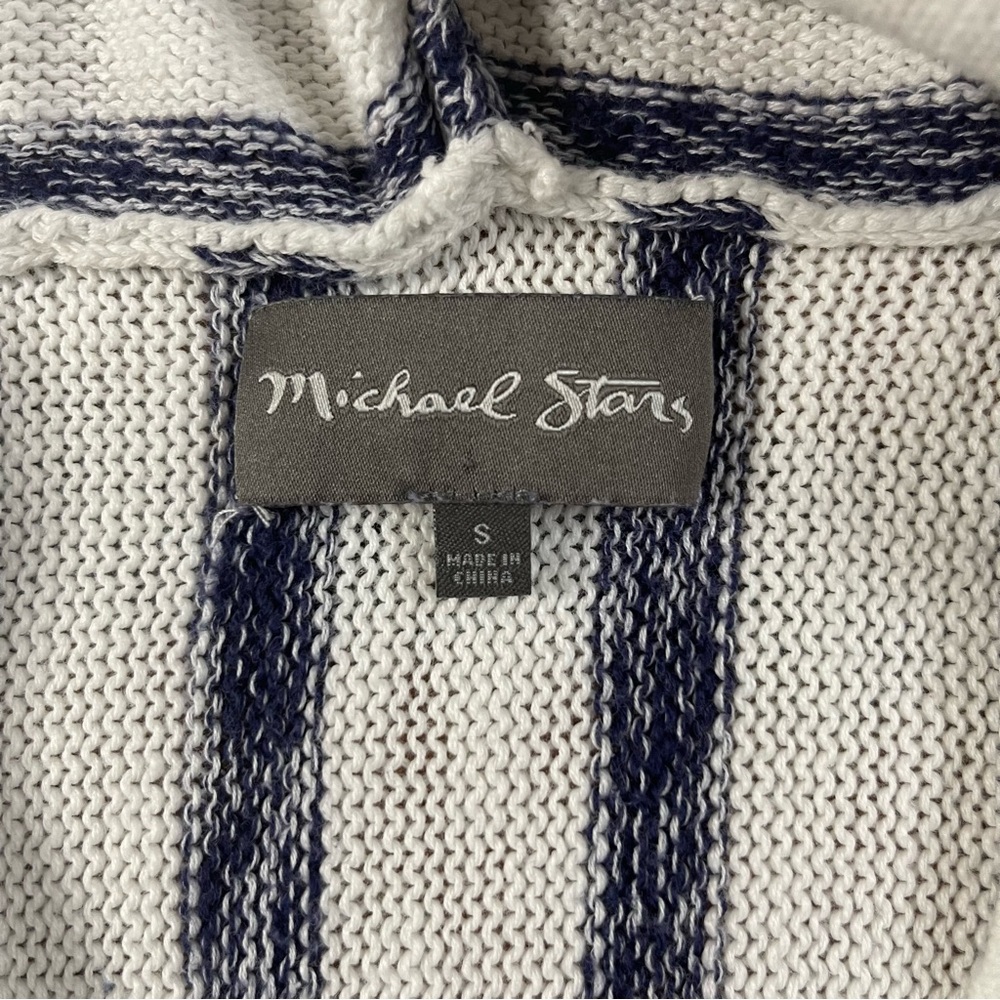 Michael Stars Baja Hoodie Sweater Wht Navy Stripe Kangaroo Pocket Beach Pullover - Picture 9 of 11